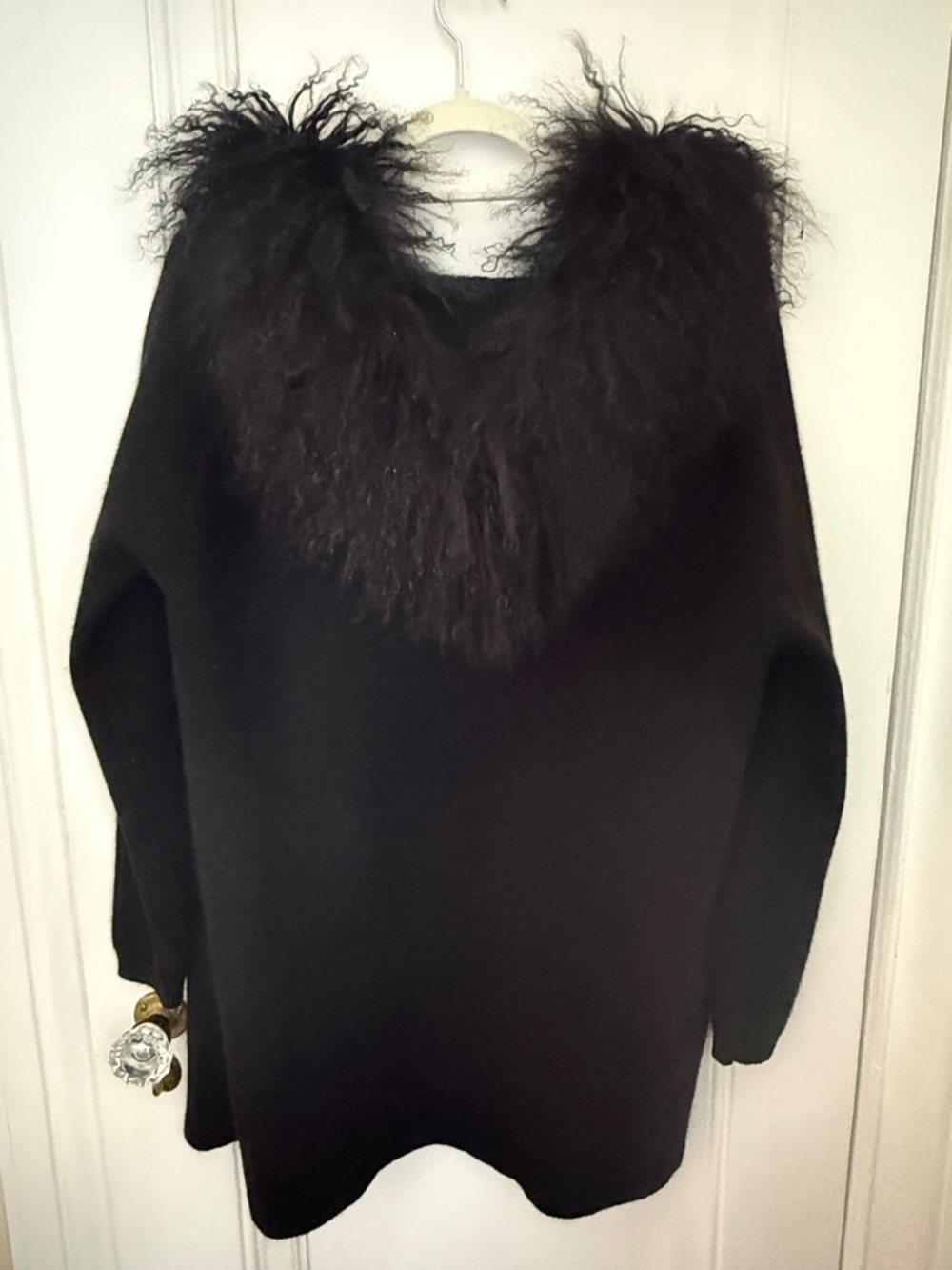 RUDSAK Black Long Knit Cardigan with Faux-Fur Trim